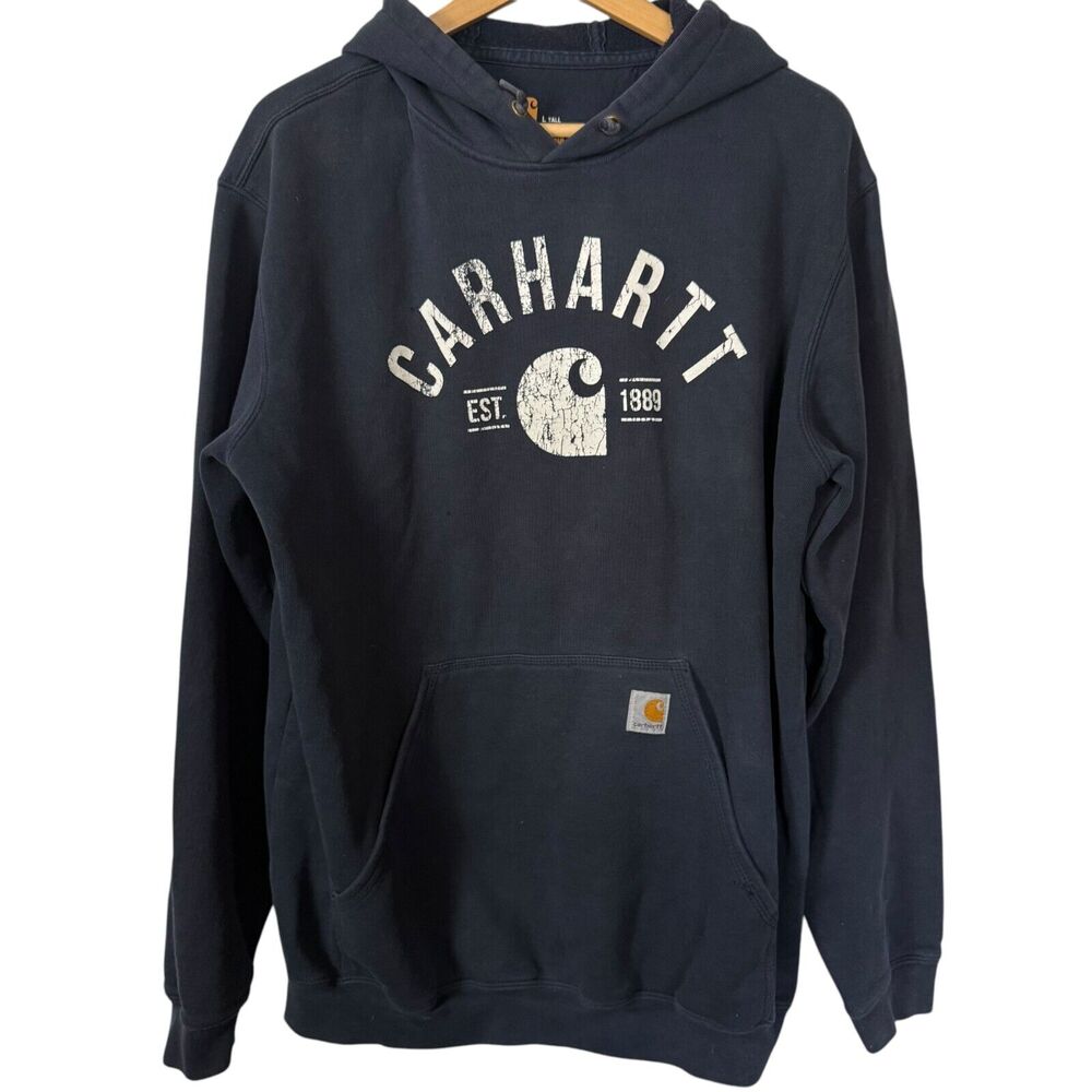 Carhartt 104817 Original Fit Midweight Hooded Logo Sweatshirt Navy Hoodie L Tall